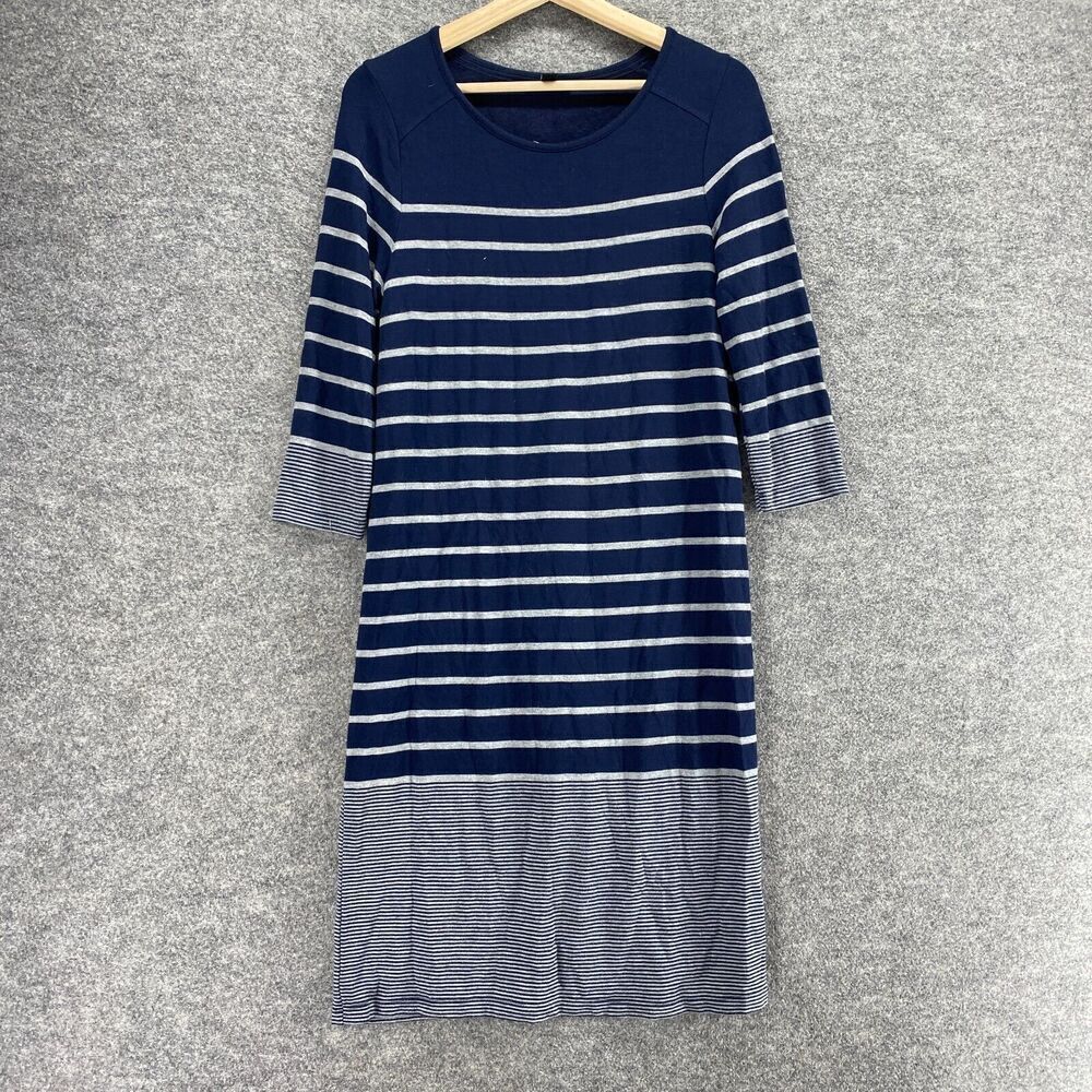 Hilary Radley Dress Women S Small Blue Striped Shift Midi Long Sleeve Casual